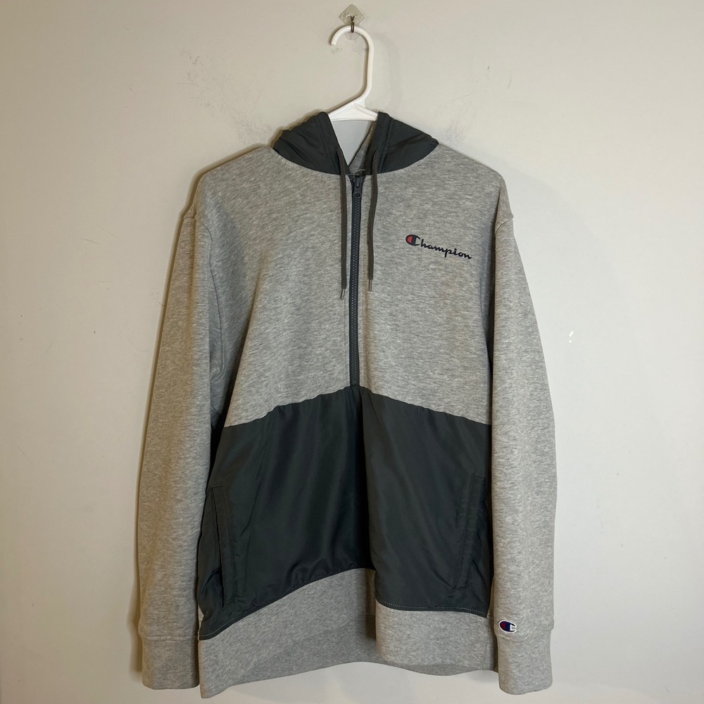 Champion Gray Quarter Zip 1/4 Pull Over Hoodie Men Size Large